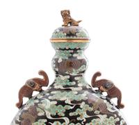 A Pair of Chinese Export Cloisonné Moon Flasks with Covers