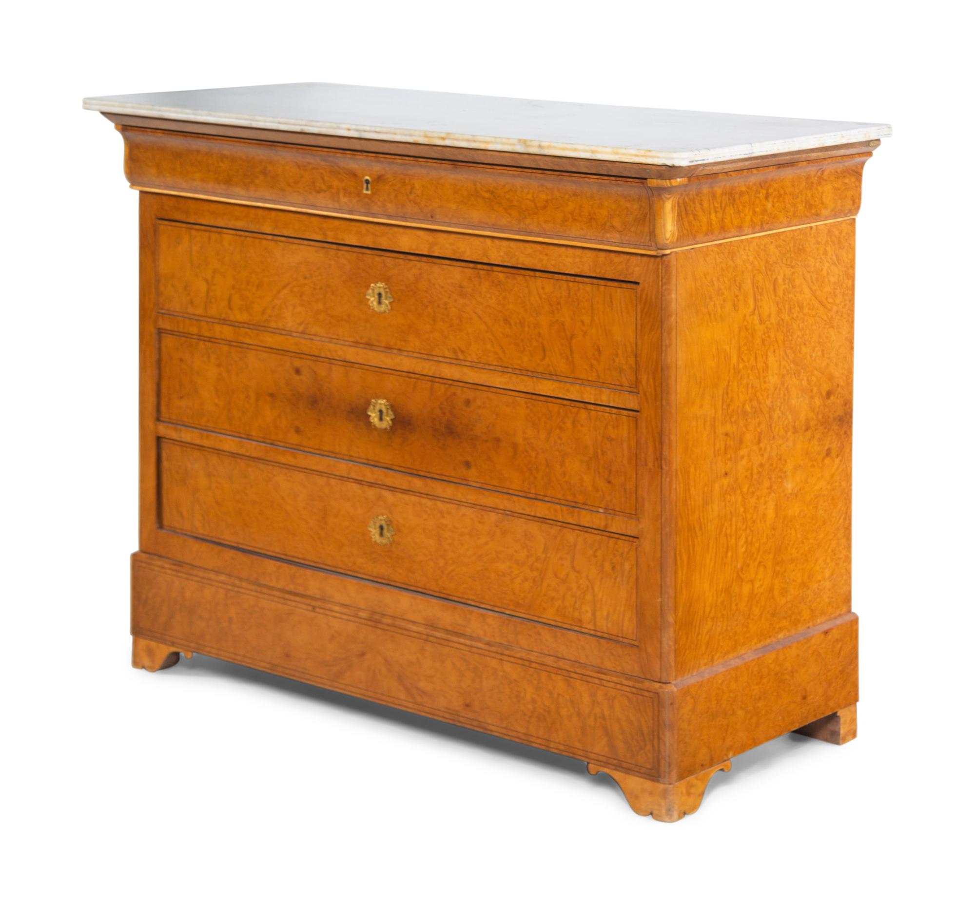 A Louis Philippe Burlwood Marble-Top Commode
