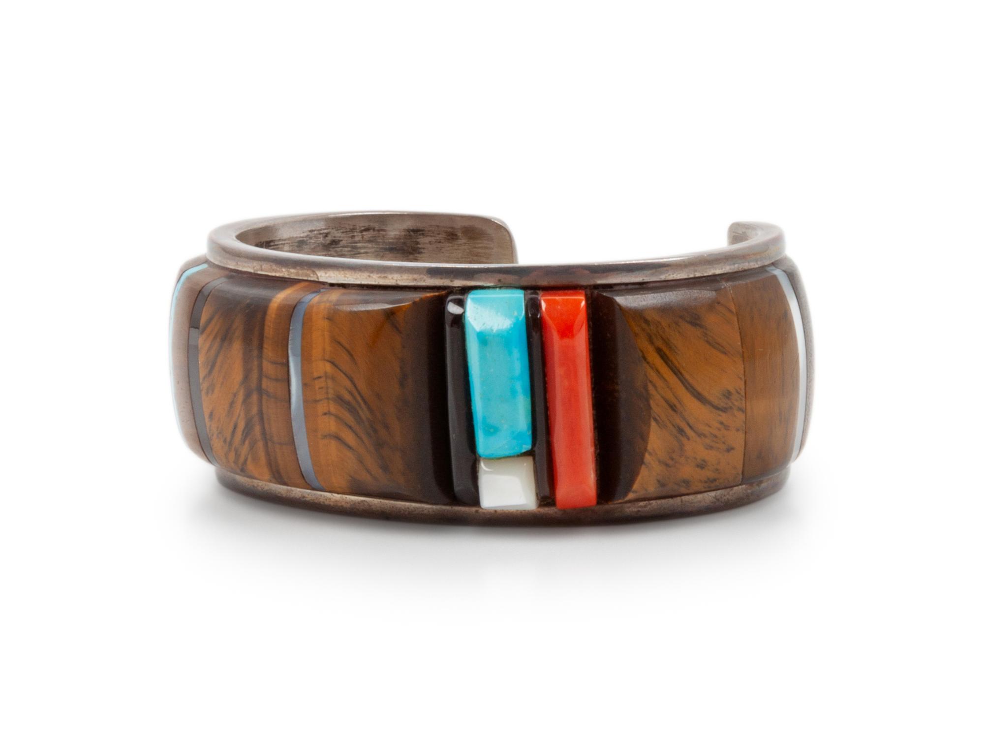 Silver and Multi-Stone Inlay Cuff Bracelet