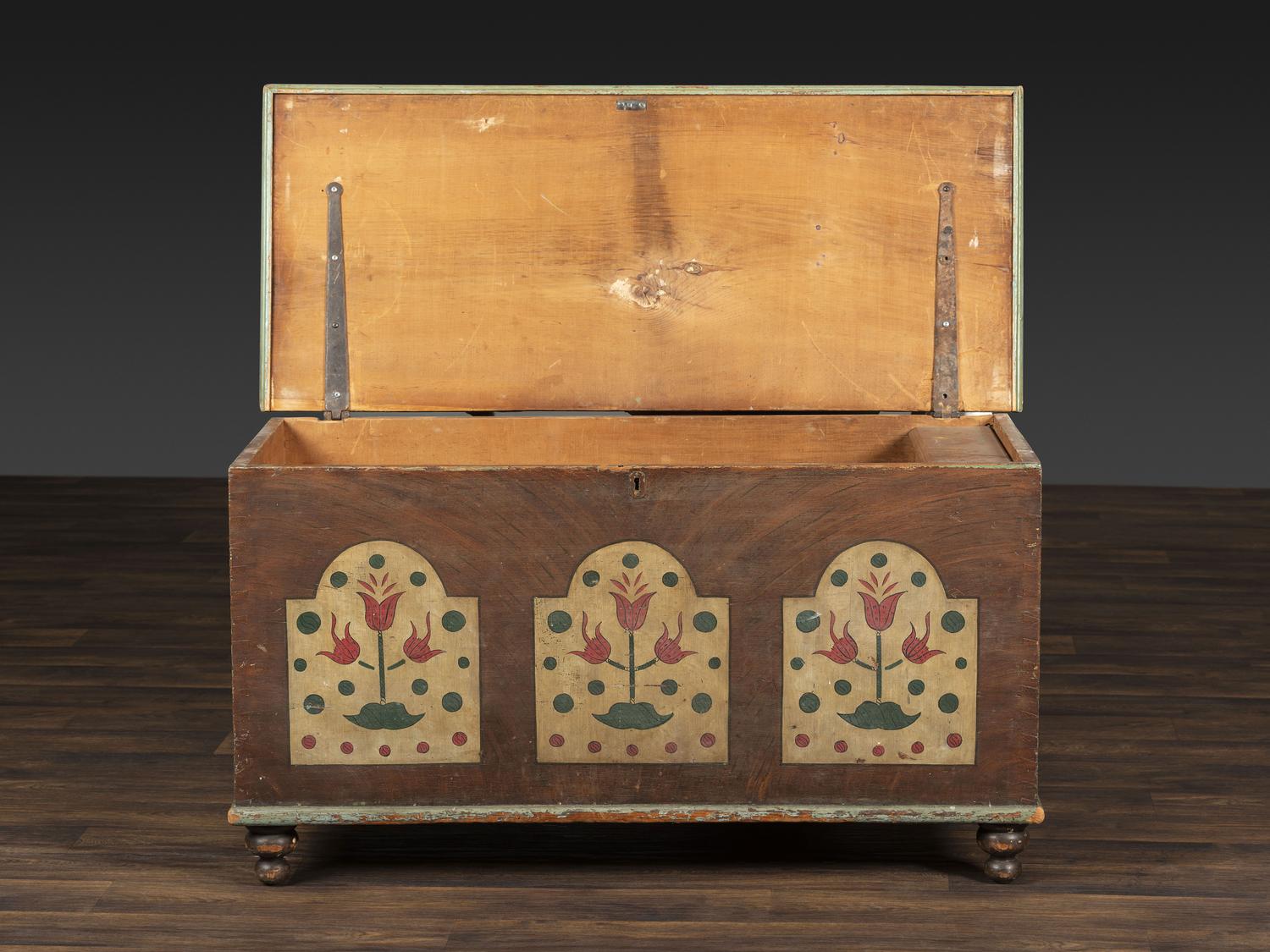 A Country Grain and Floral Painted Pine Painted Blanket Chest