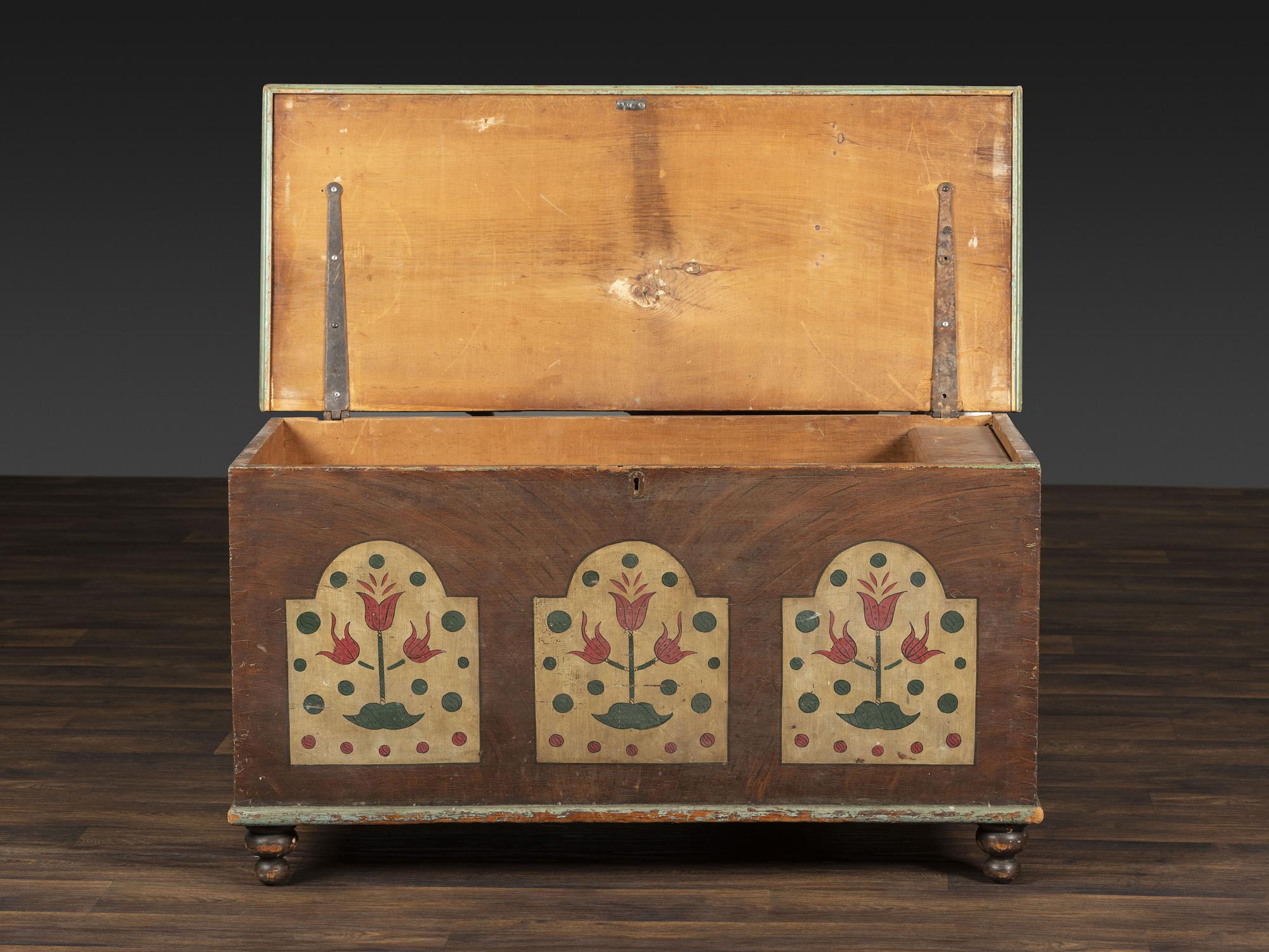 A Country Grain and Floral Painted Pine Painted Blanket Chest