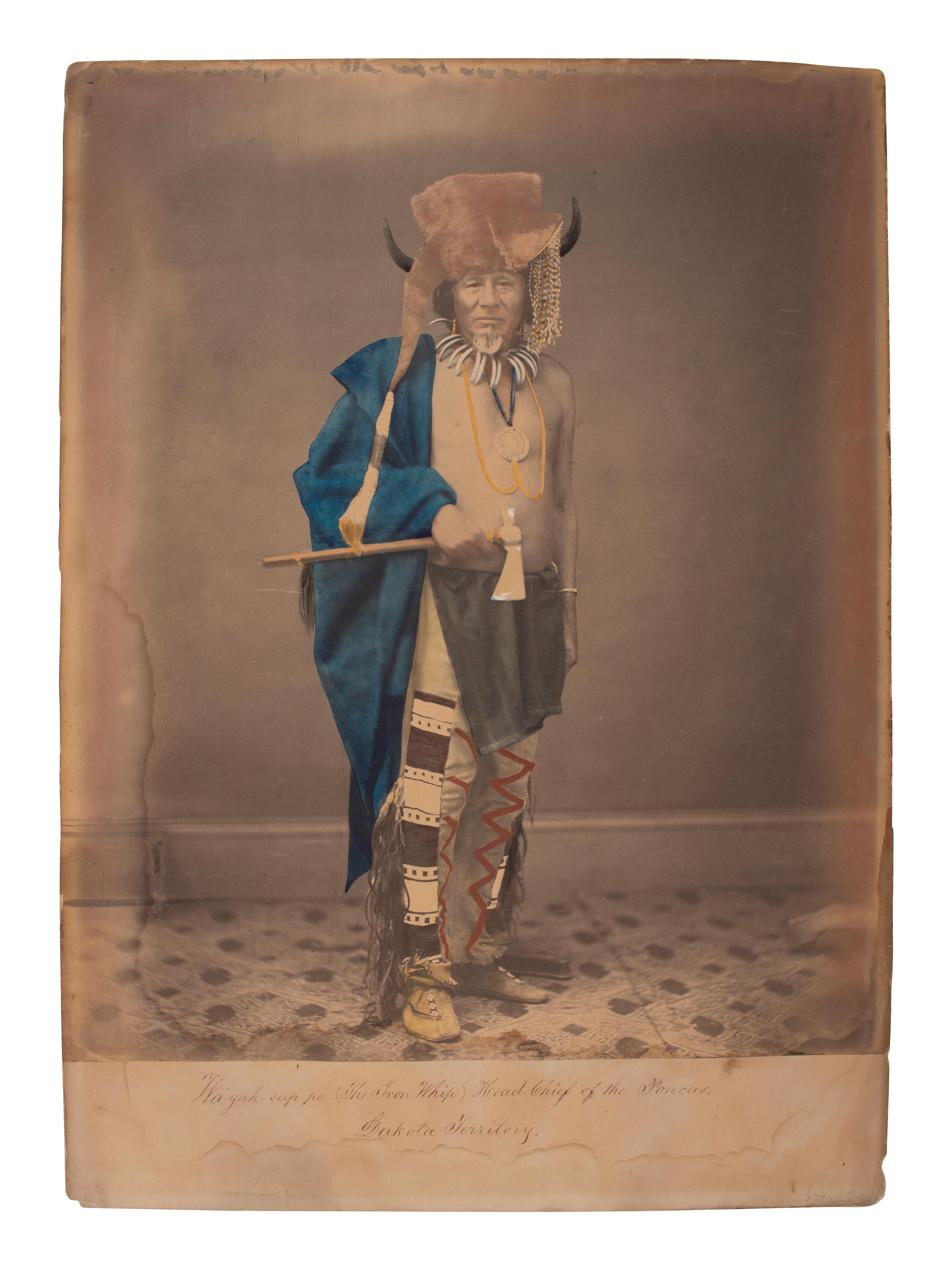 Hand-colored photograph of Wagasapa or Iron Whip, Head Chief of the Poncas, Dakota Territory.