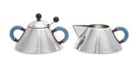Michael Graves (American, 1934-2015), Alessi, Italy, 1985, a creamer, model no. 9096, and sugar bowl with spoon, model no. 9097
