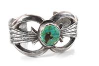Southwestern Sand-Cast Silver and Turquoise Cuff Bracelet Length 5 x opening 1 x width 1 3/8 inches