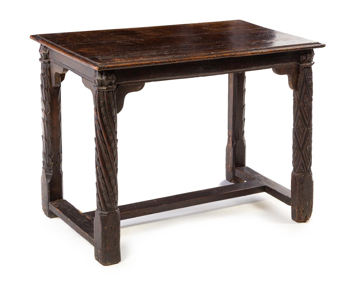 An English Baroque Oak Table Height 29 x width 39 x depth 22 1/4 inches. — 17TH/18TH CENTURY