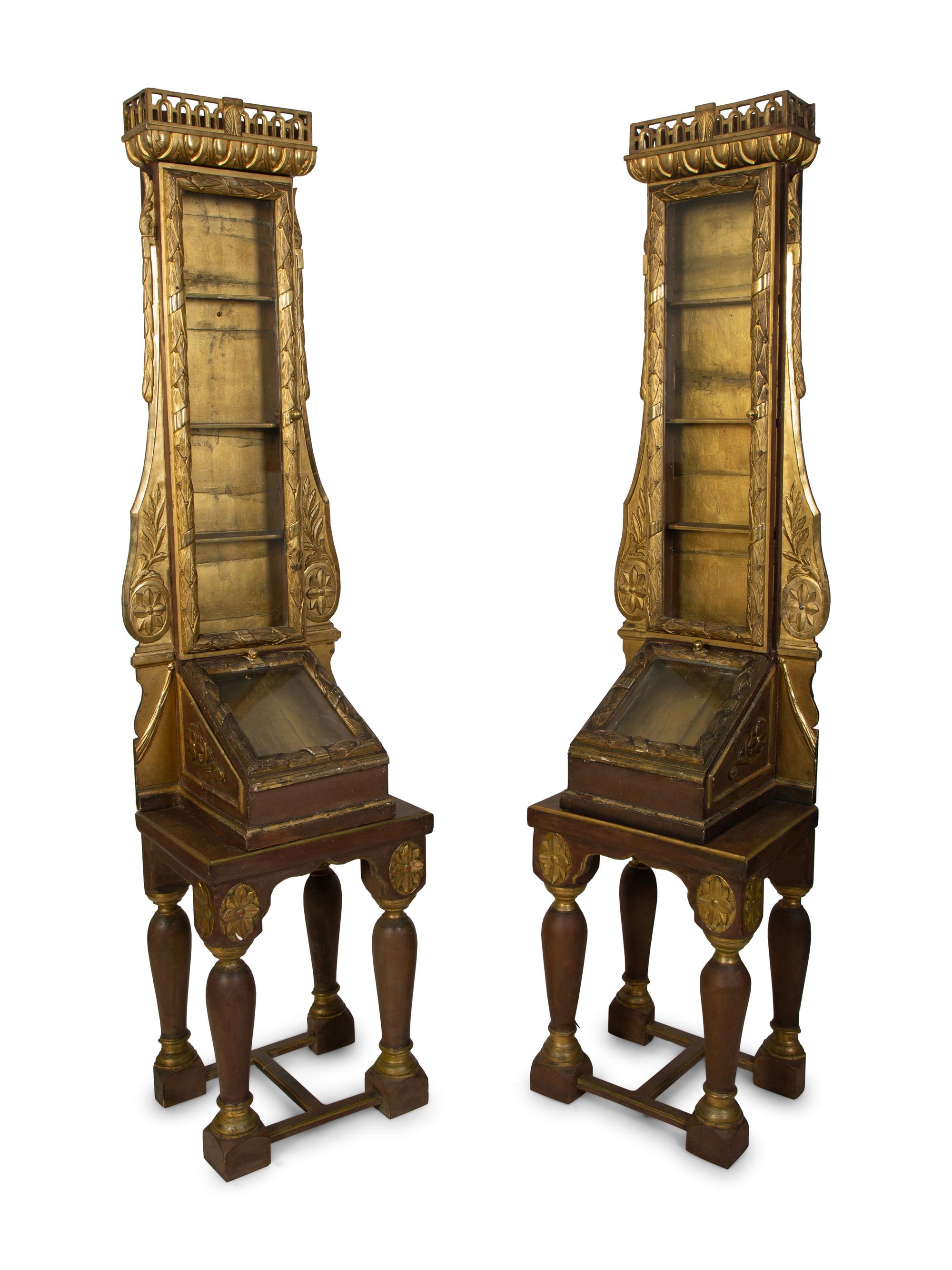 A Pair of Italian Giltwood Reliquary Cabinets — 18TH CENTURY
