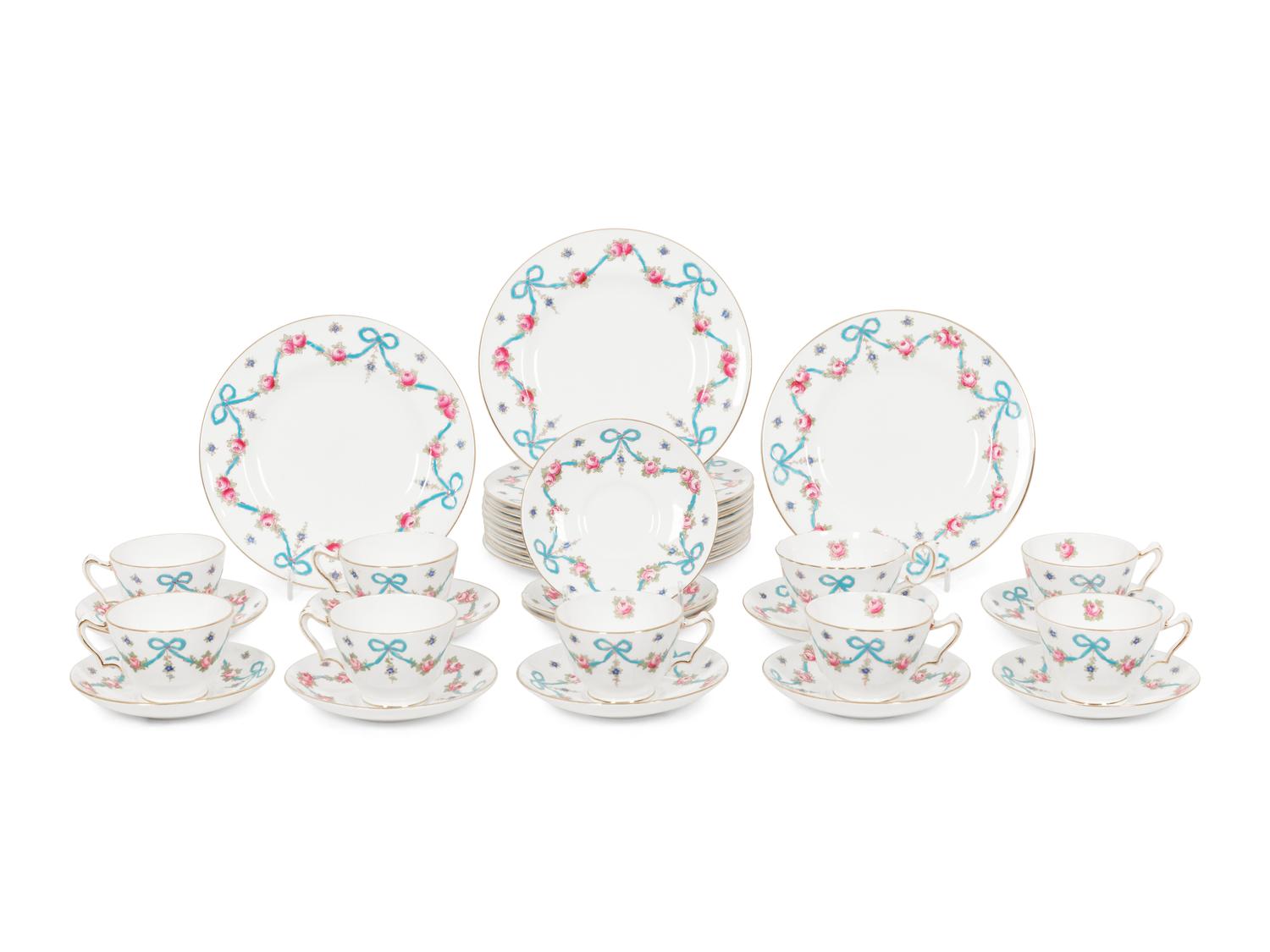 A Crown Staffordshire Blue Bow Porcelain Dessert Service