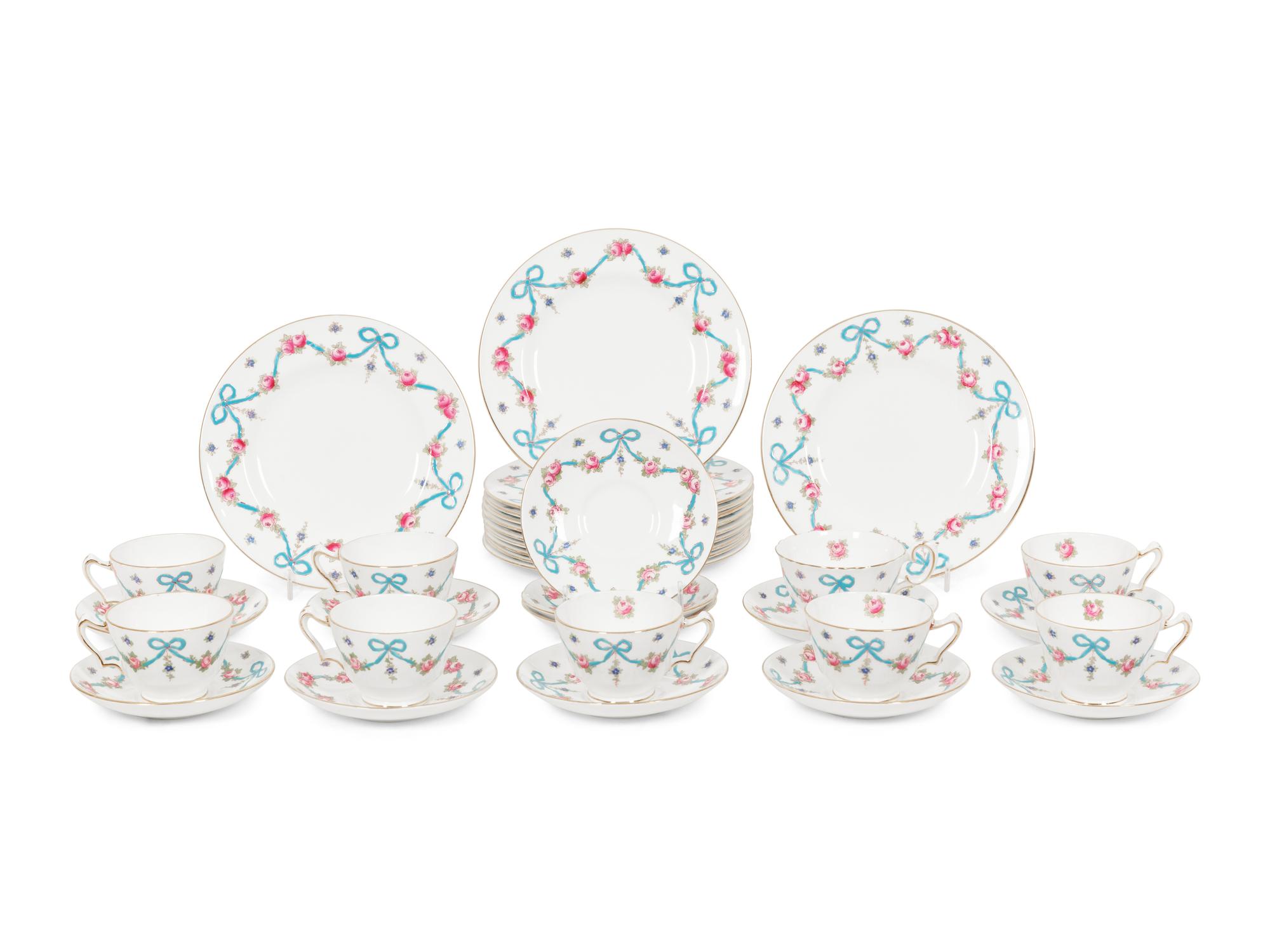 A Crown Staffordshire Blue Bow Porcelain Dessert Service