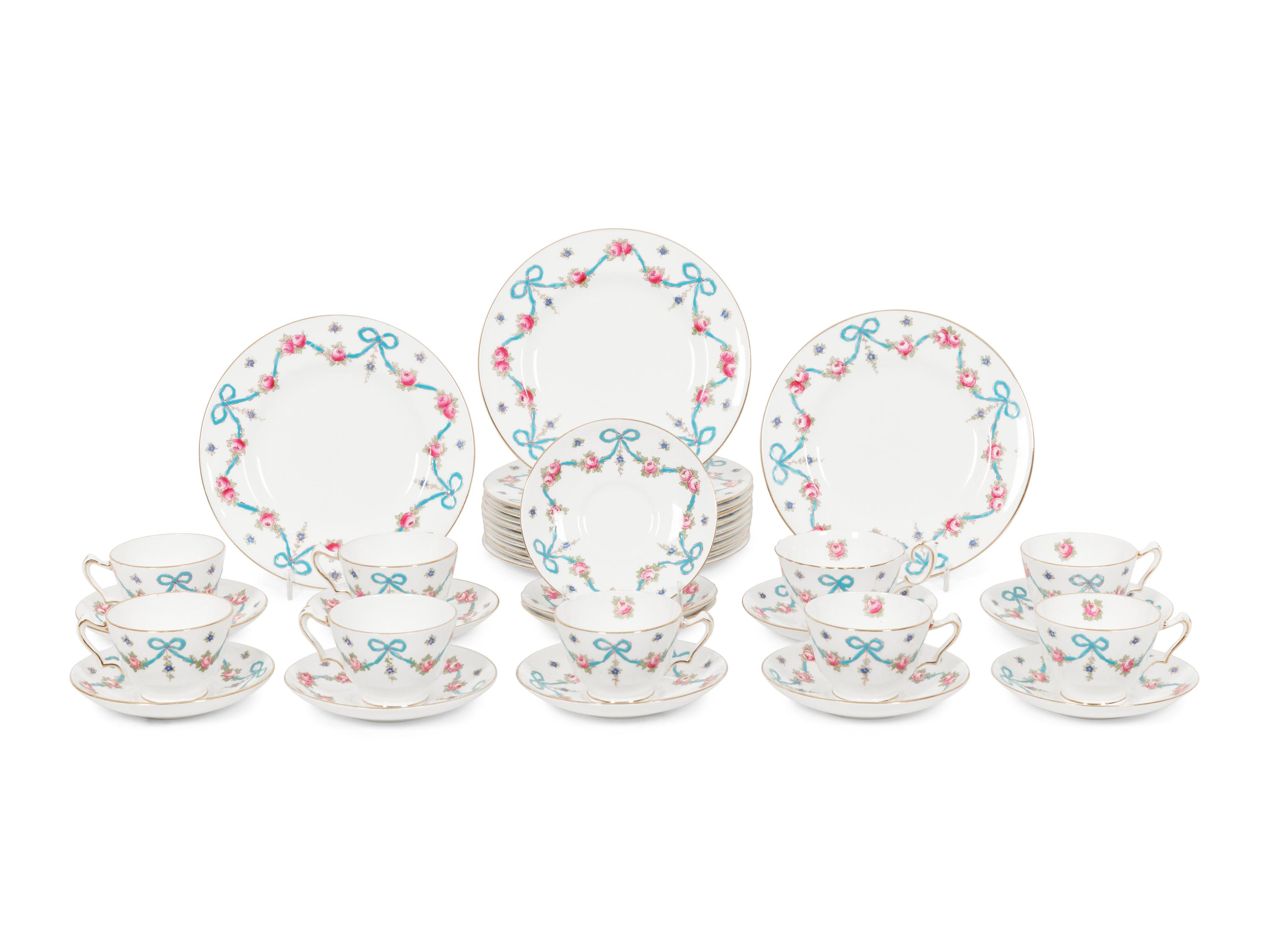 A Crown Staffordshire Blue Bow Porcelain Dessert Service