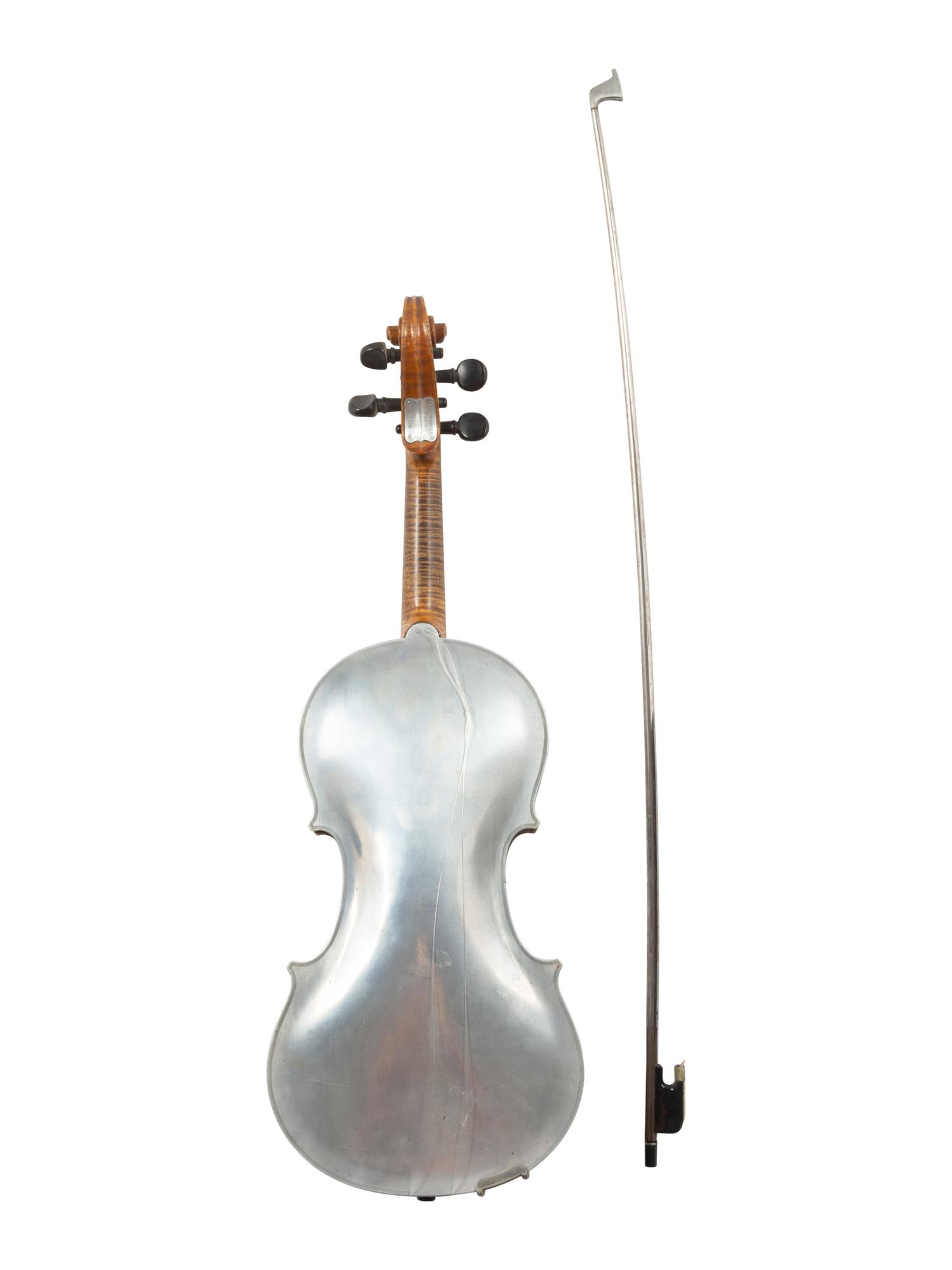 An Aluminum and Tiger Maple Violin and Bow