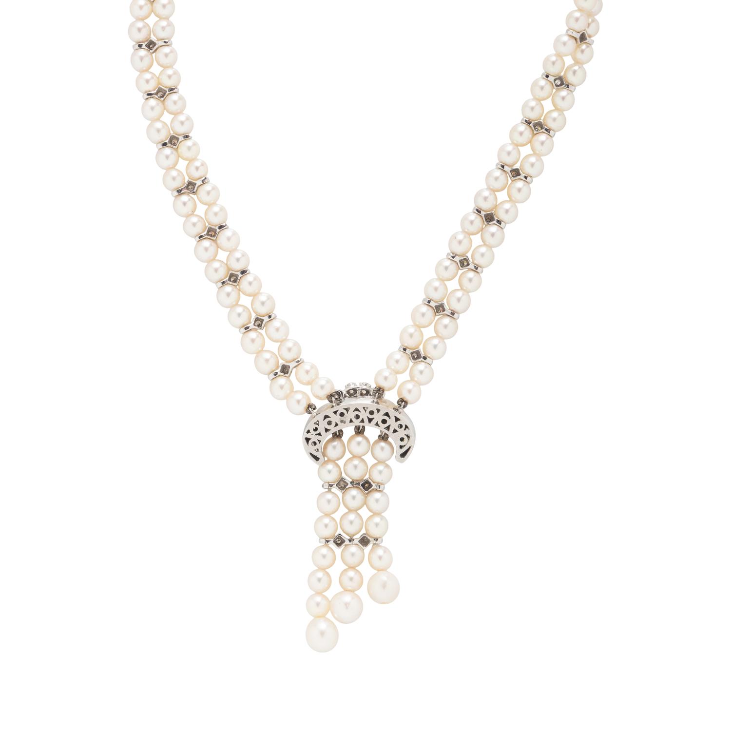 CULTURED PEARL AND DIAMOND NECKLACE
