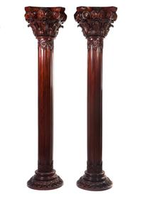 A Pair of Neoclassical Style Carved Mahogany Columns, Height 98 inches.