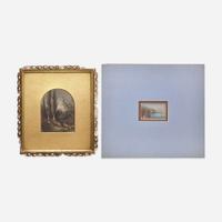 Attributed to Mary Jane Peale (1827-1902) and other Two Works: Miniature View of Chilton Castle, Lake Geneva and Small Landscape with Figures