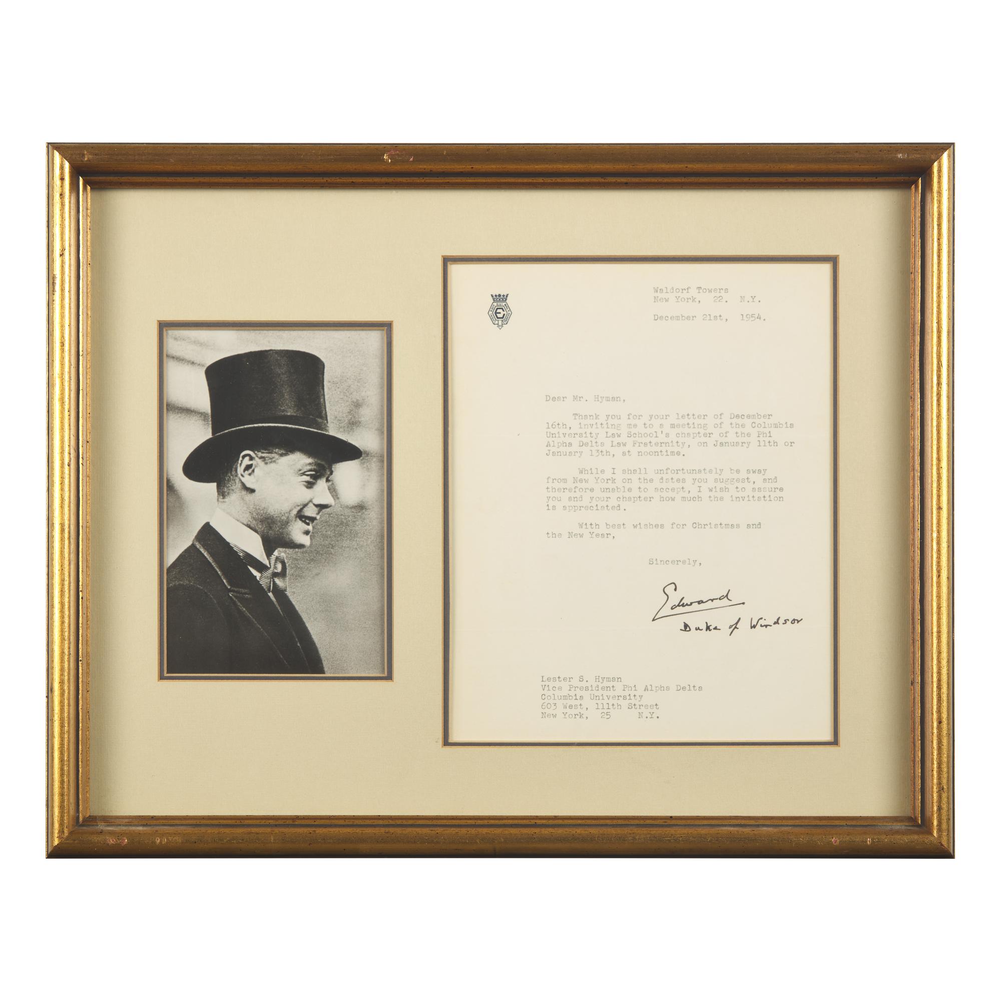 [British Isles] Edward, Duke of Windsor. Typed Letter, signed