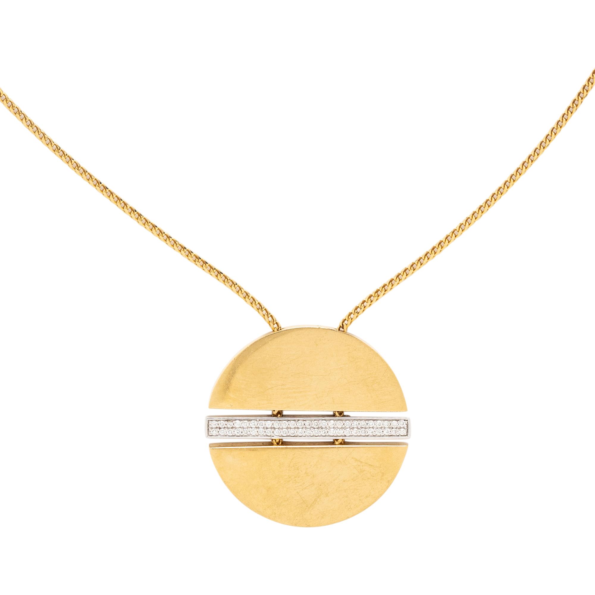 MOVADO, BICOLOR GOLD AND DIAMOND PENDANT NECKLACE