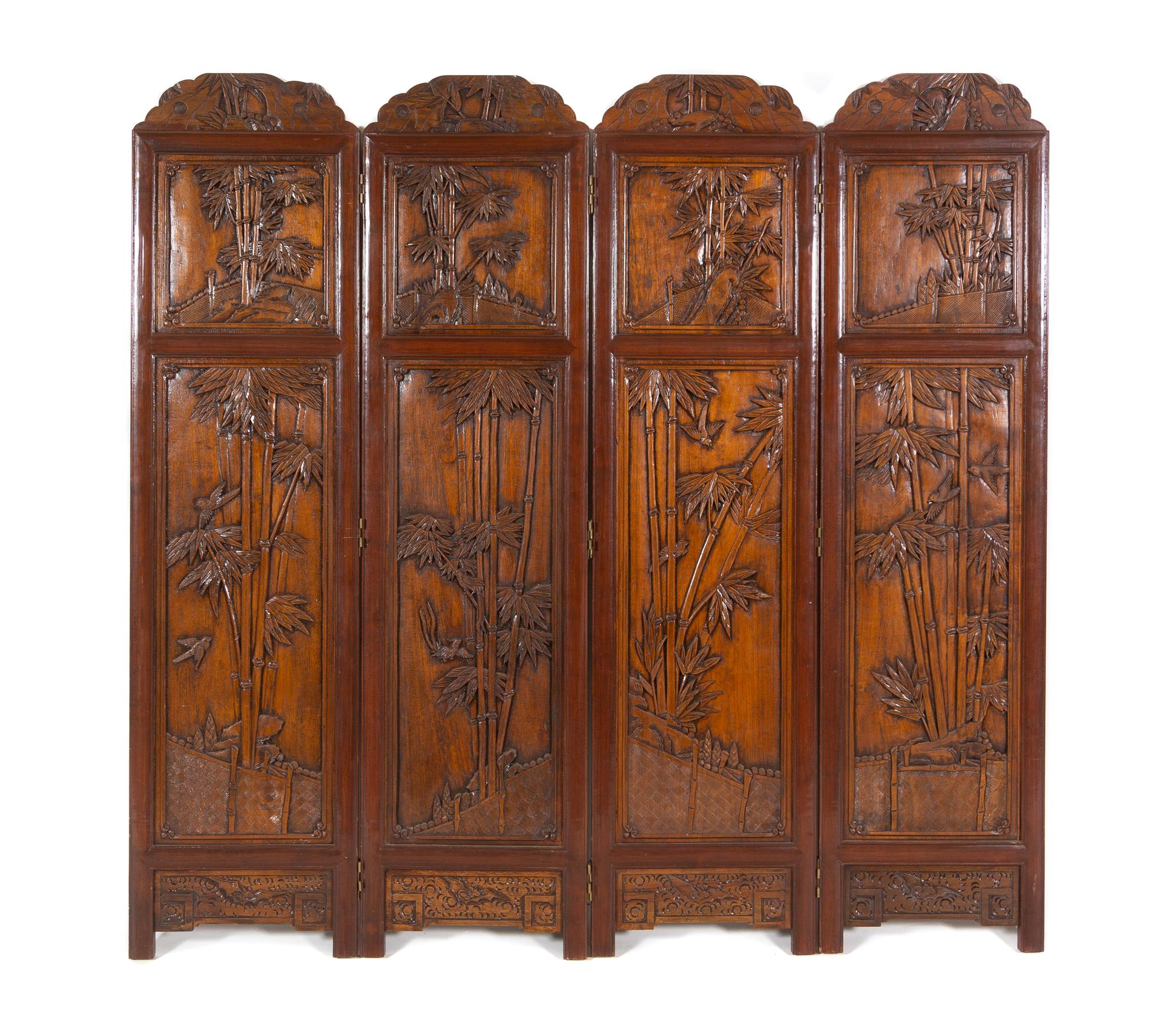 A Chinese Carved Hardwood Four-Panel Screen