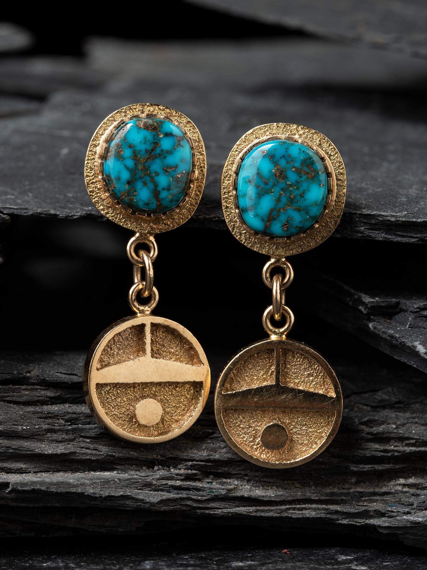 Tufa Cast 14K Gold and Turquoise Post Earrings