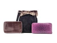 Three Hermès Pieces: One Suede and Fur Trimmed Bag and Two Wallets, 2007- 2010