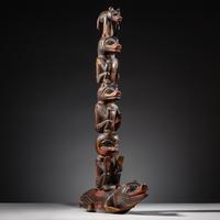 Haida Carved Totem Pole and Bear Cub