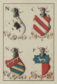 A Set of Italian Watercolor and Gouache Drawings of Coats of Arms