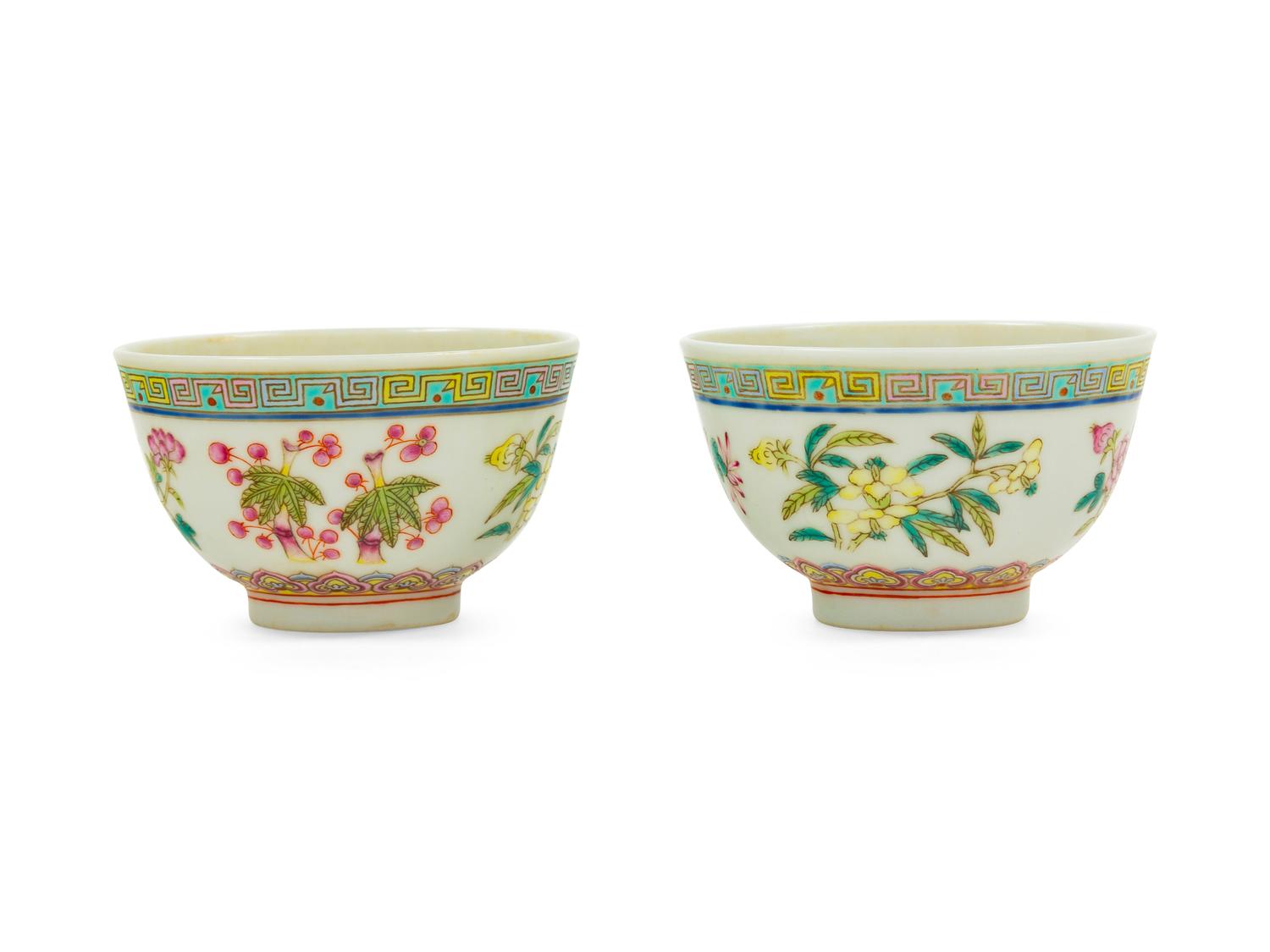 A Pair of Chinese Famille Rose Porcelain Cups