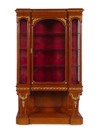 A Pair of Louis XVI Style Gilt Bronze and Metal Mounted Walnut Vitrine Cabinets