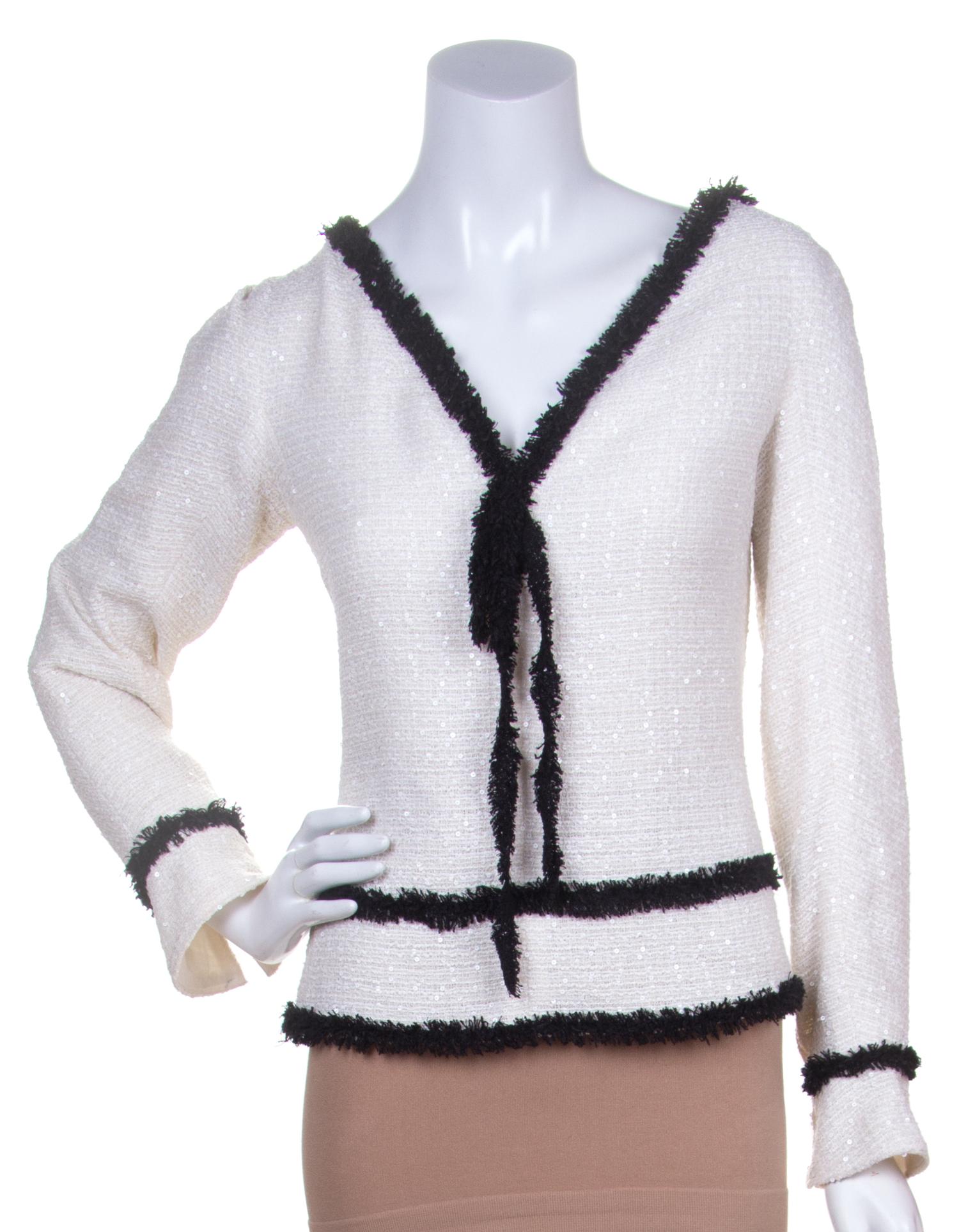A Chanel Wool Cream Top, Size 42.