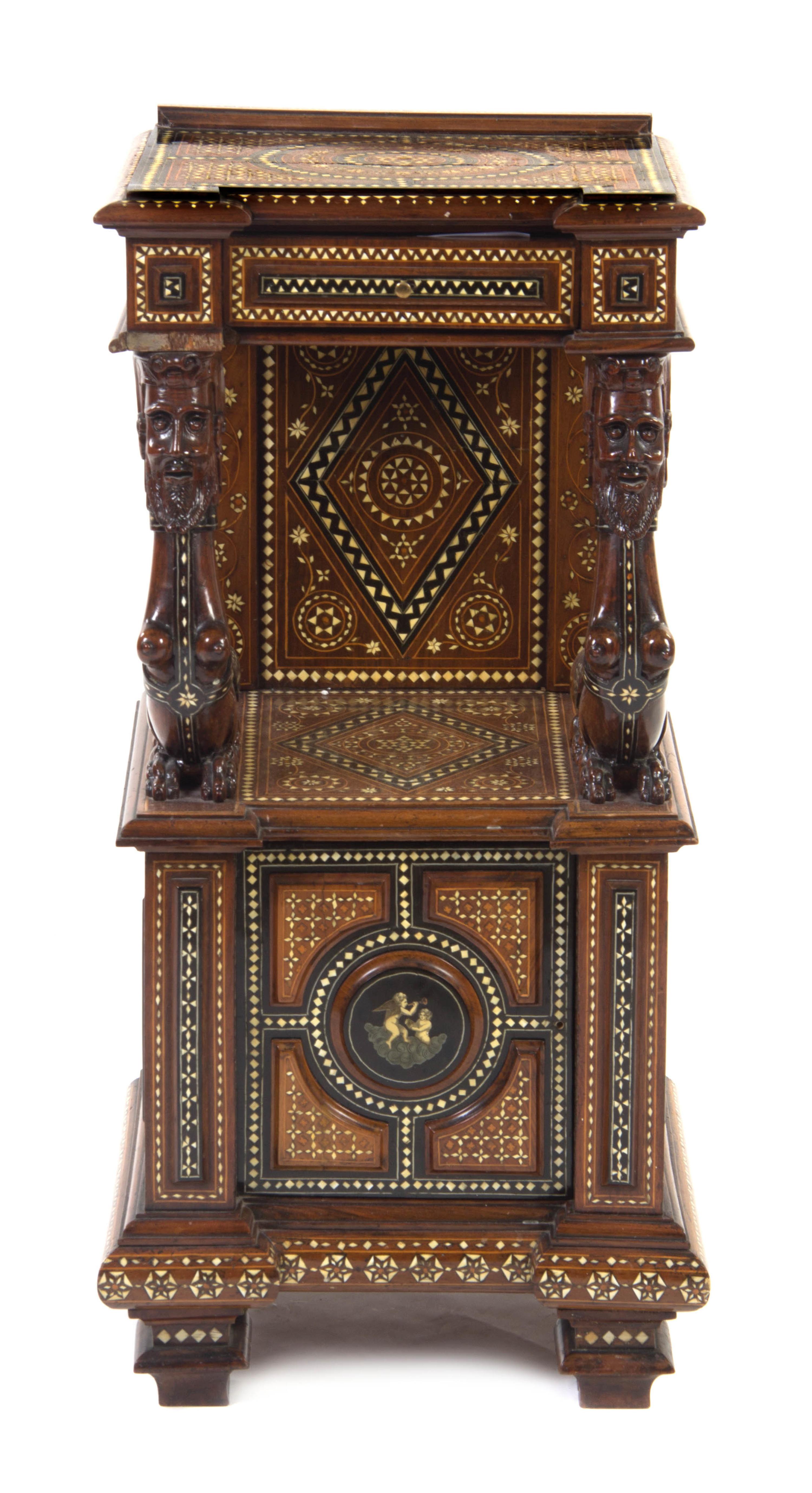 A North Italian Marquetry Side Table, LATE 19TH CENTURY, Height 37 1/2 x width 17 1/4 x depth 15 7/8 inches. — LATE 19TH CENTURY,