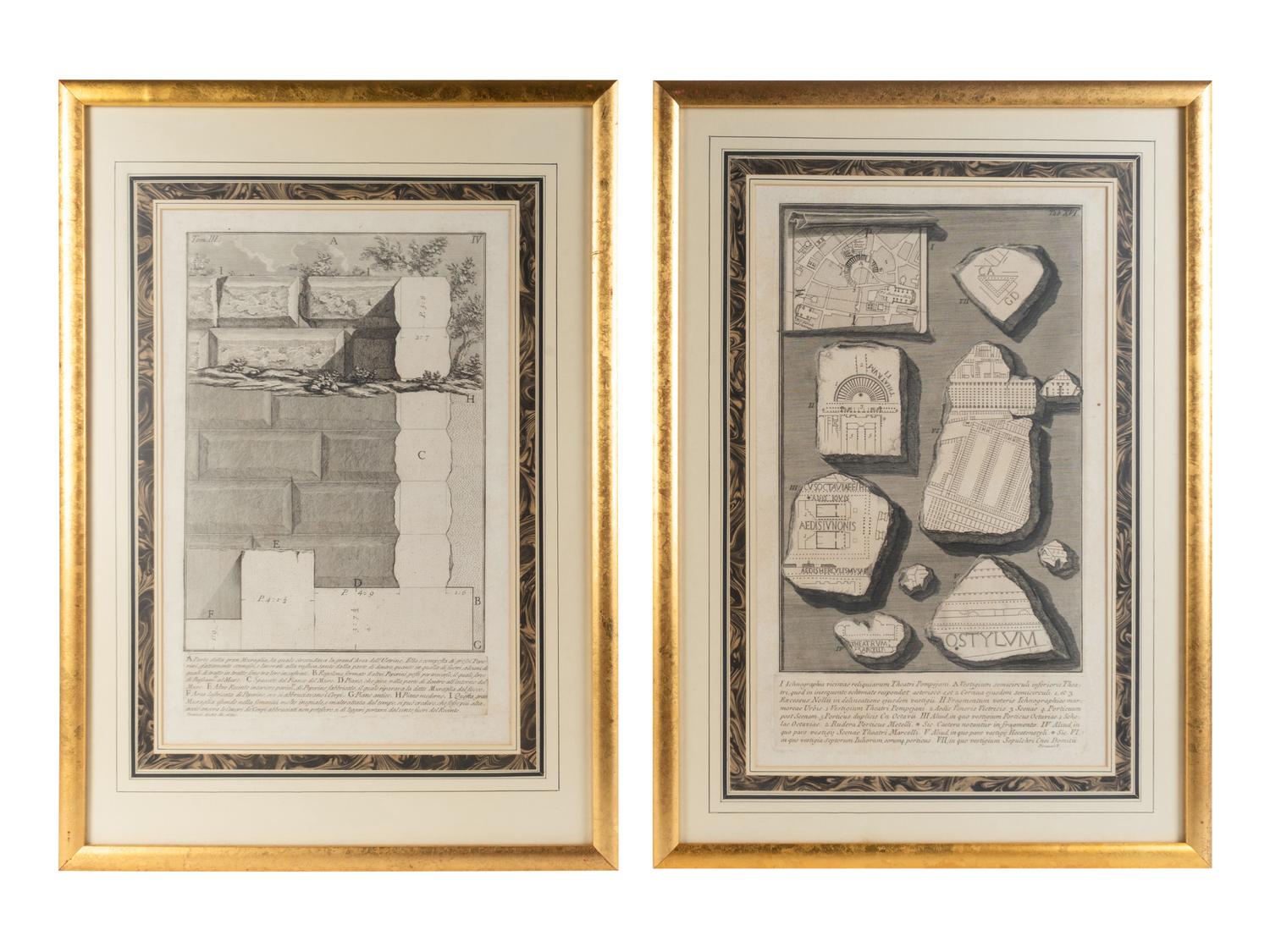 The Study of the Pompey Theater, Parte Laterle and Wall Remains (Three Prints)