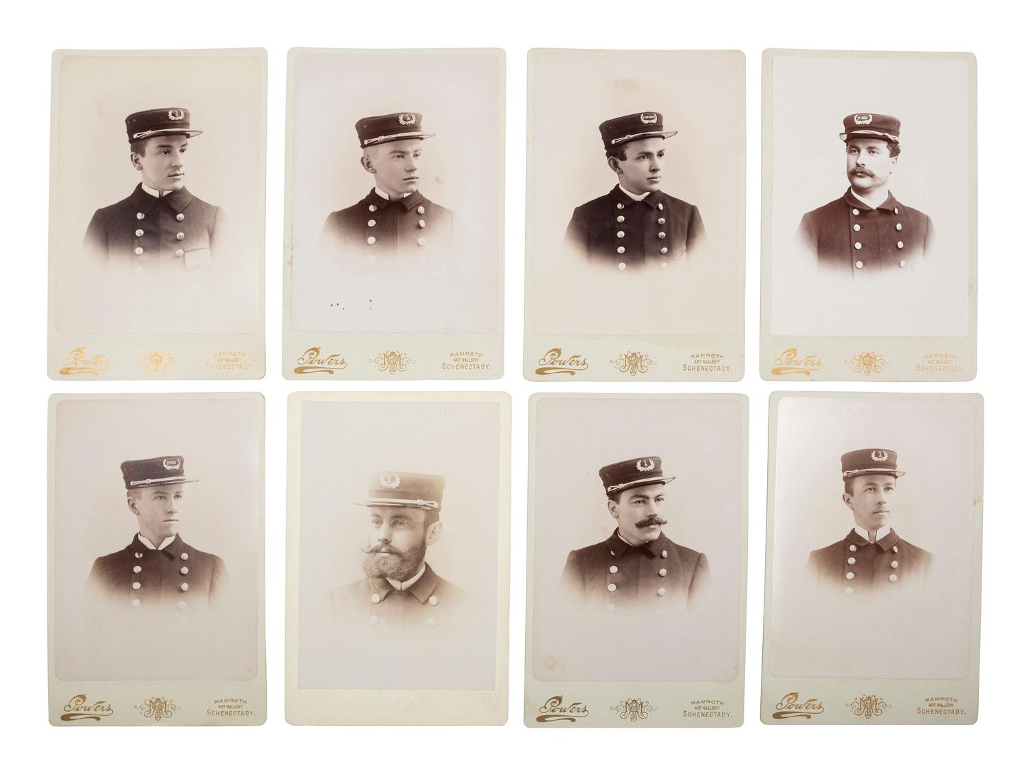 [EARLY PHOTOGRAPHY - OCCUPATIONAL]. A group of 17 cabinet cards of firefighters, most from Schenectady, NY, including: