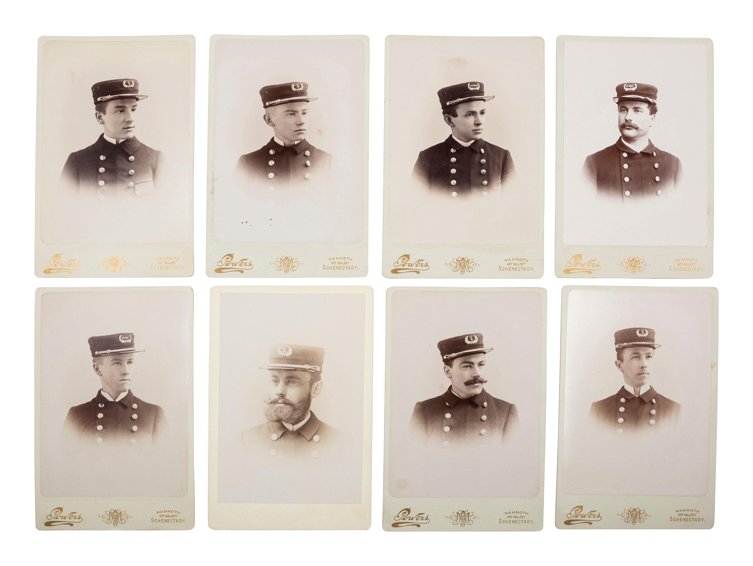 [EARLY PHOTOGRAPHY - OCCUPATIONAL]. A group of 17 cabinet cards of firefighters, most from Schenectady, NY, including: