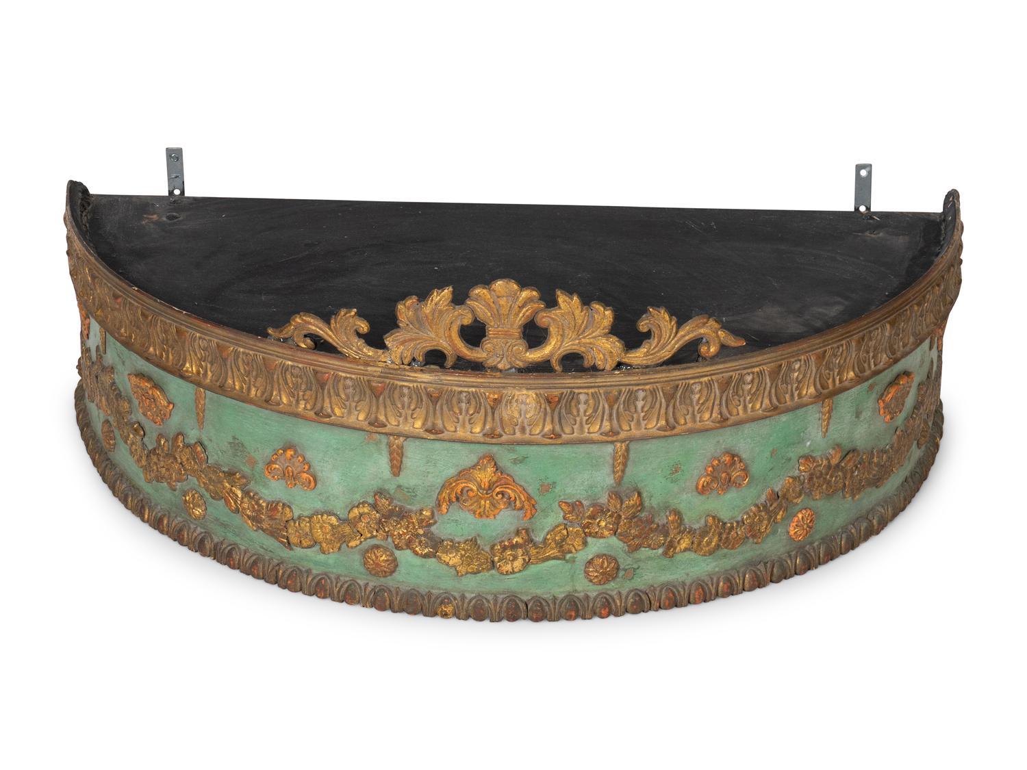 A Louis XVI Style Parcel Gilt, Painted and Carved Wood Bed Crown — 19TH/20TH CENTURY