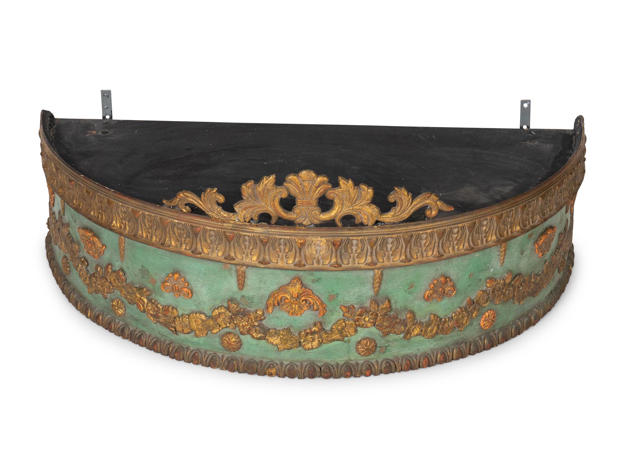 A Louis XVI Style Parcel Gilt, Painted and Carved Wood Bed Crown — 19TH/20TH CENTURY