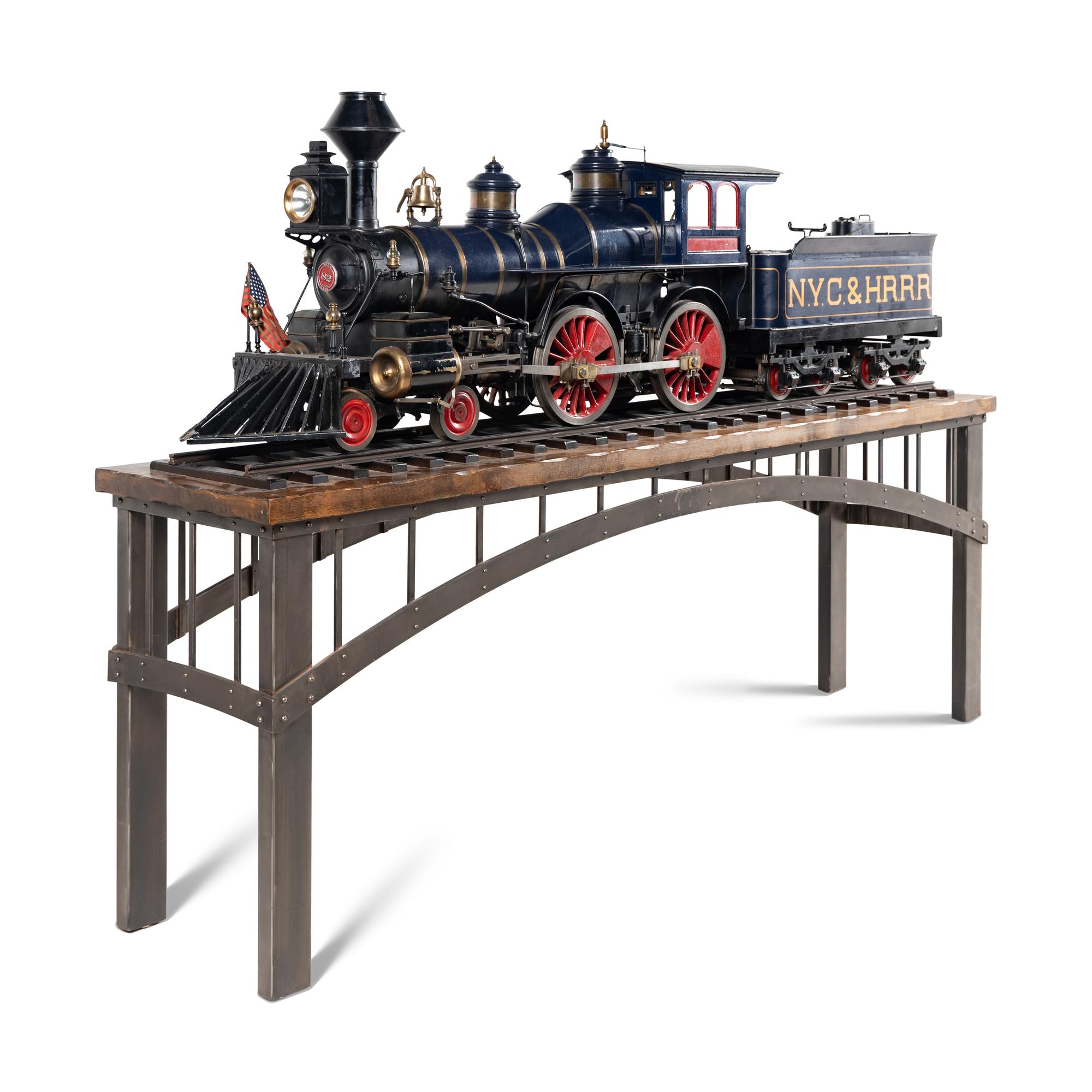 A 7 1/2-Inch Gauge Live-Steam Model Train of a New York Central and Hudson River Rail Road Engine and Tender with Stand