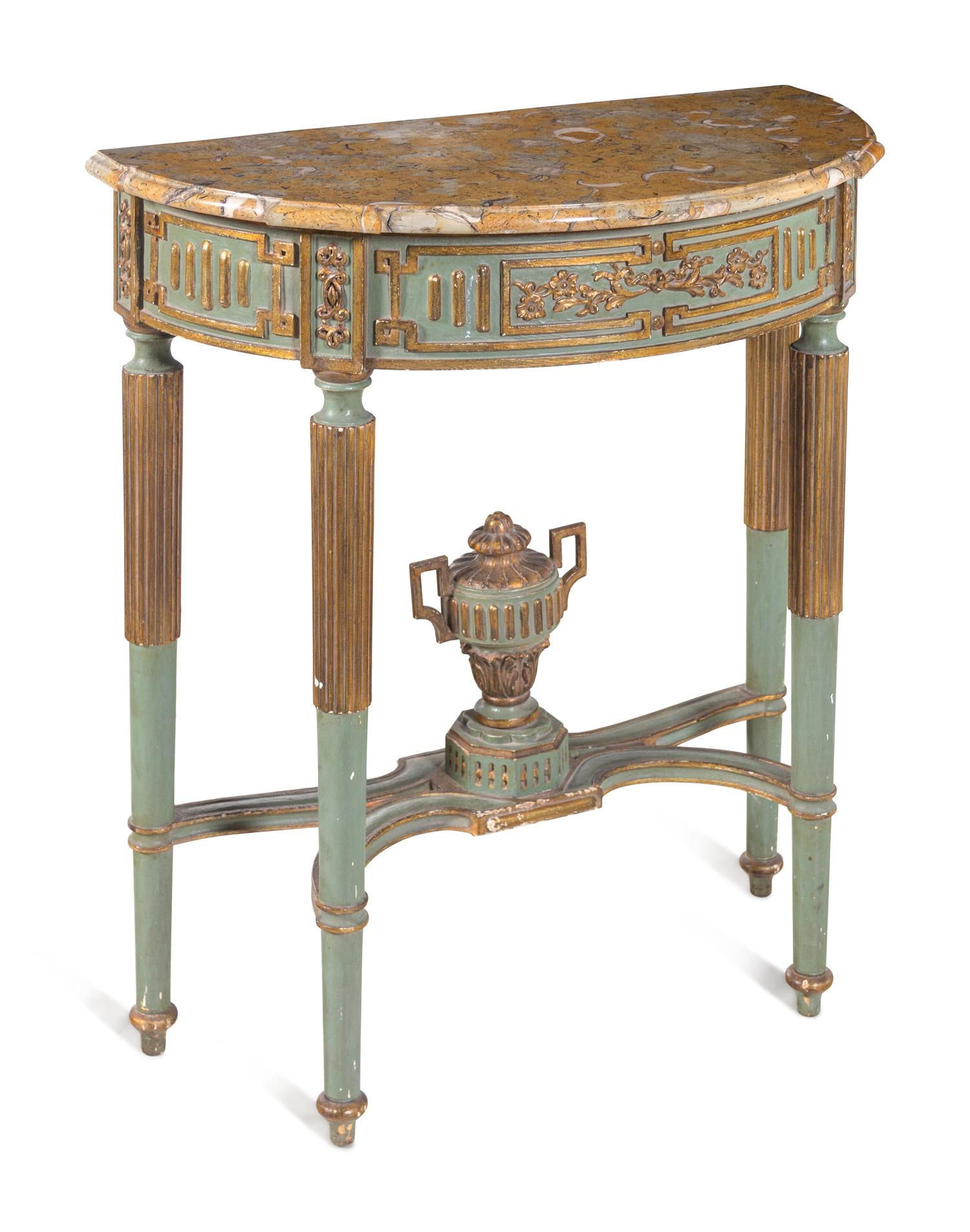 An Italian Neoclassical Style Painted and Parcel Gilt Marble-Top Console Table