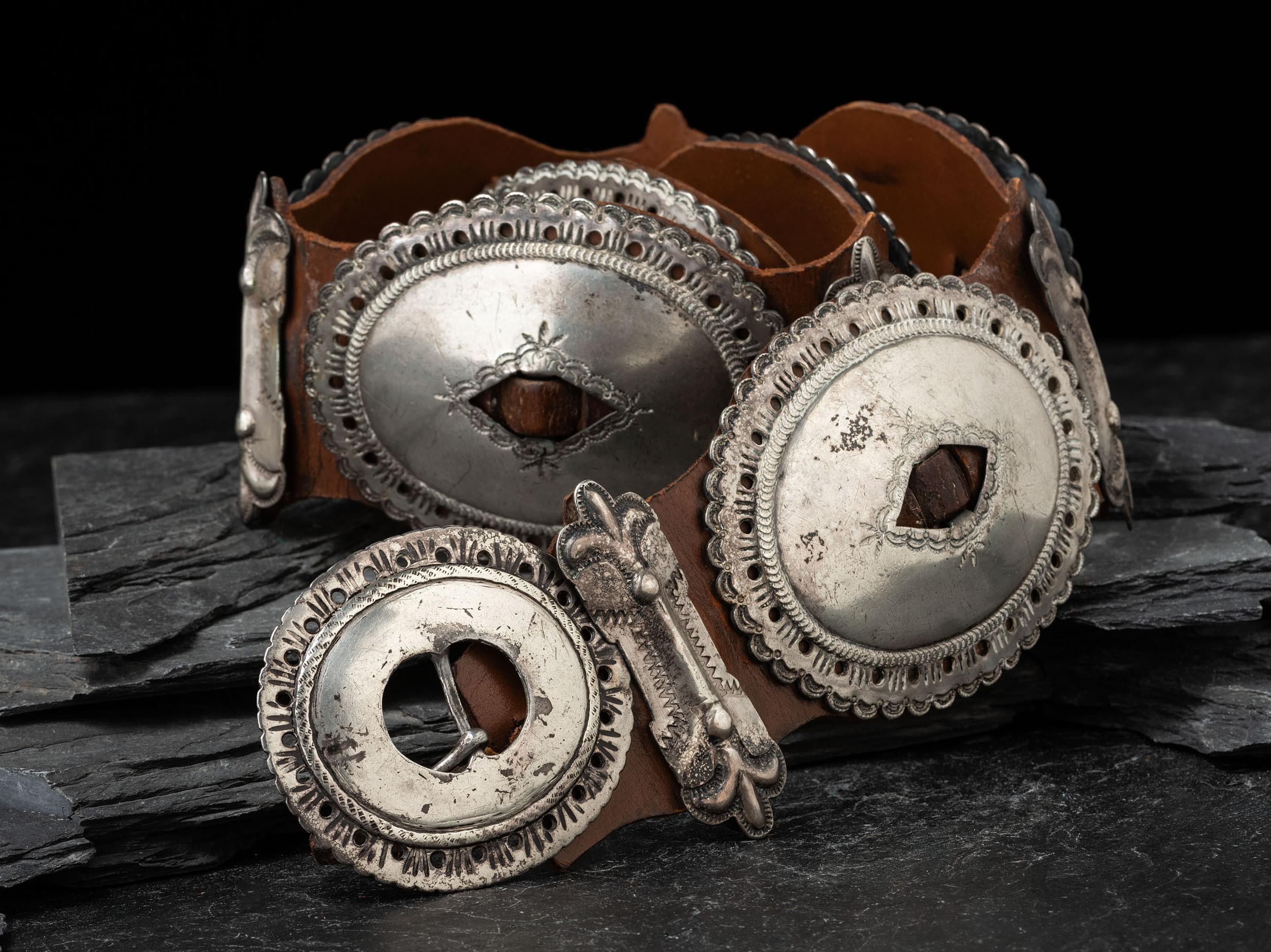 Navajo First Phase Concha Belt, with Later Addition Butterflies, Collected by Hoffman Birney (1891-1958)