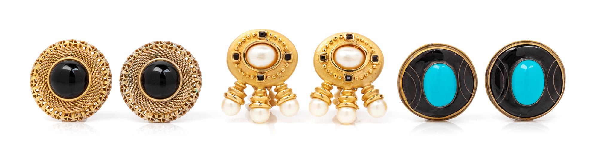 Three Pairs of Costume Earclips, 1930-60s