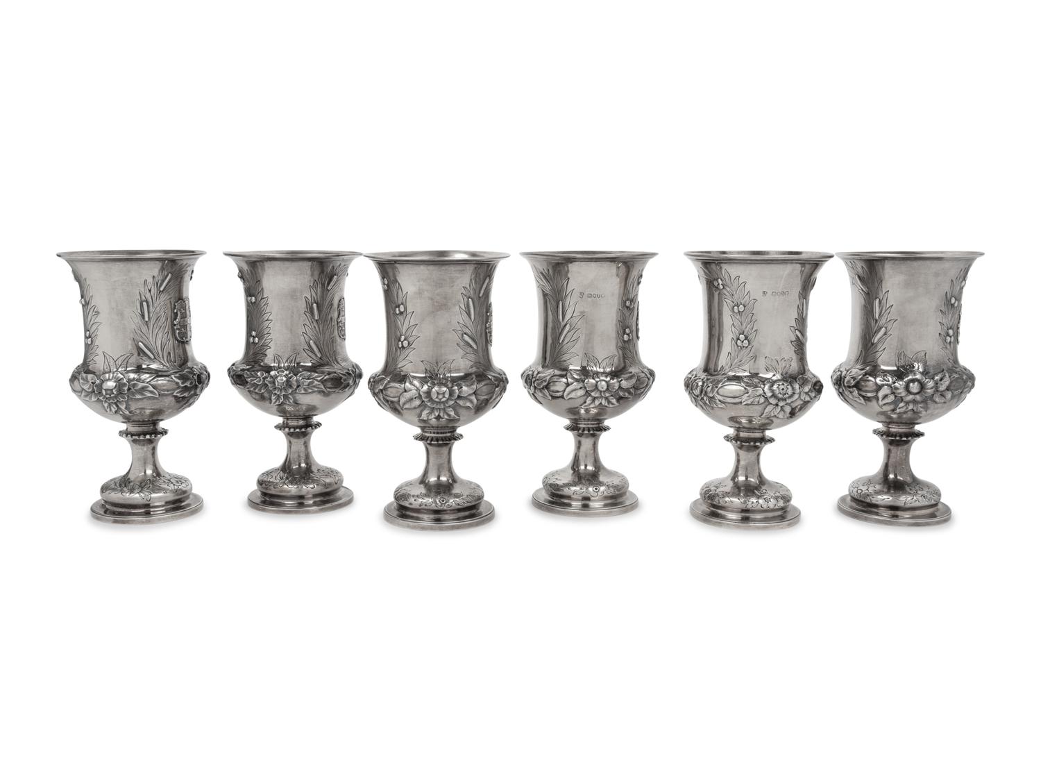 A Set of Six English Silver Wine Goblets