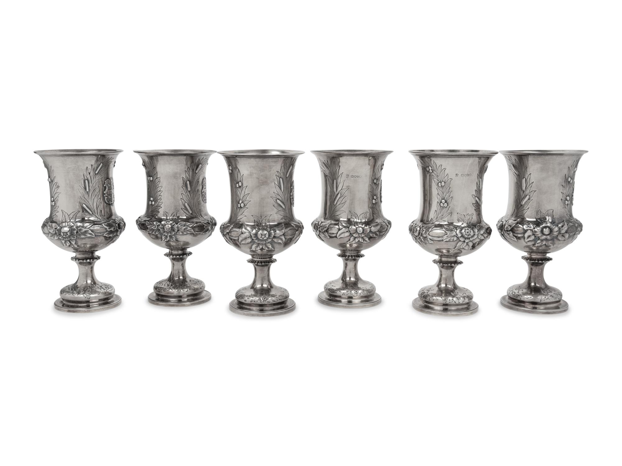 A Set of Six English Silver Wine Goblets