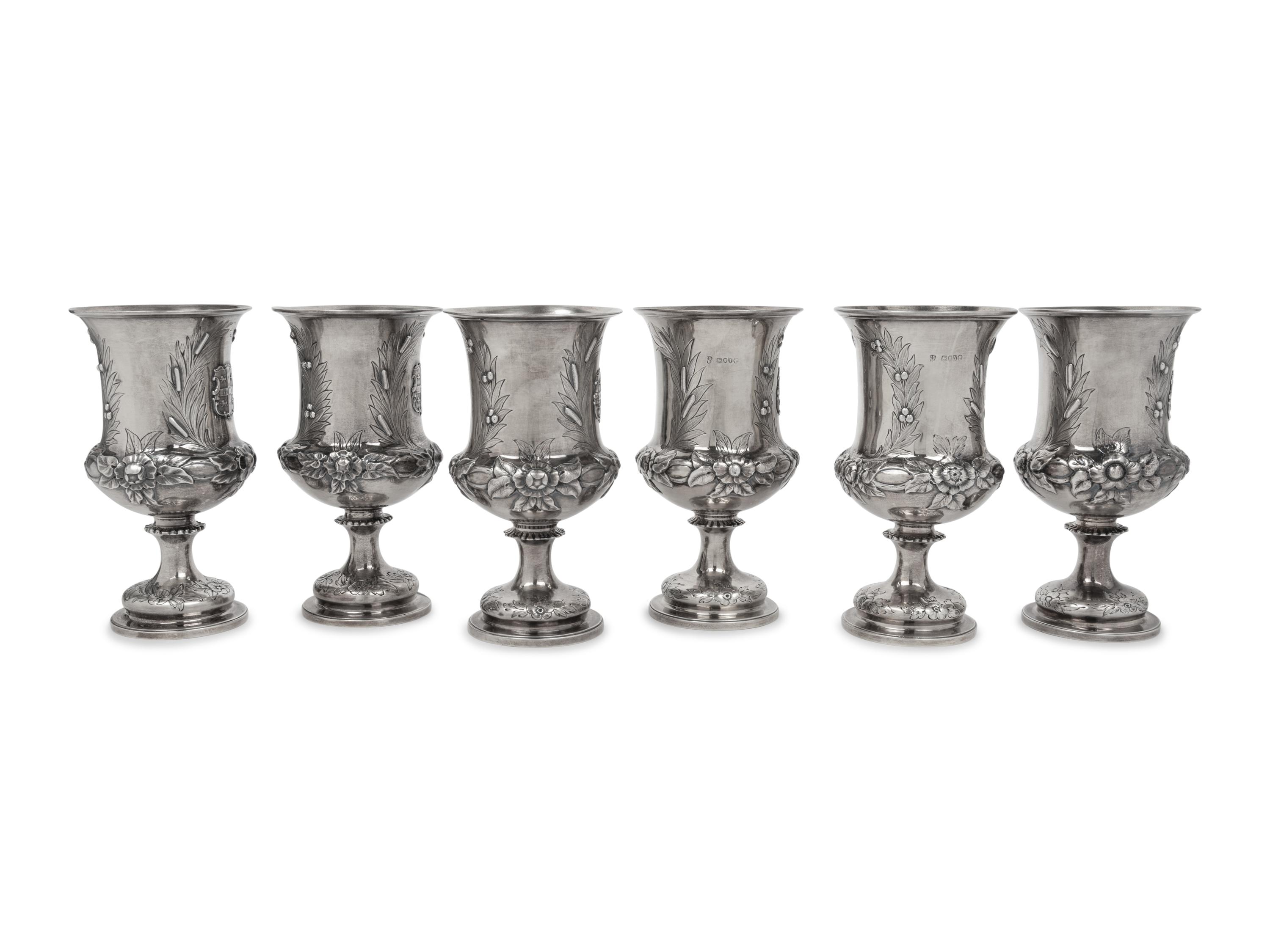 A Set of Six English Silver Wine Goblets