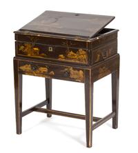 A Chinese Brown and Gilt Lacquer Writing Desk on Stand Height 28 1/4 x width 23 x depth 16 3/4 inches. — LATE 19TH CENTURY