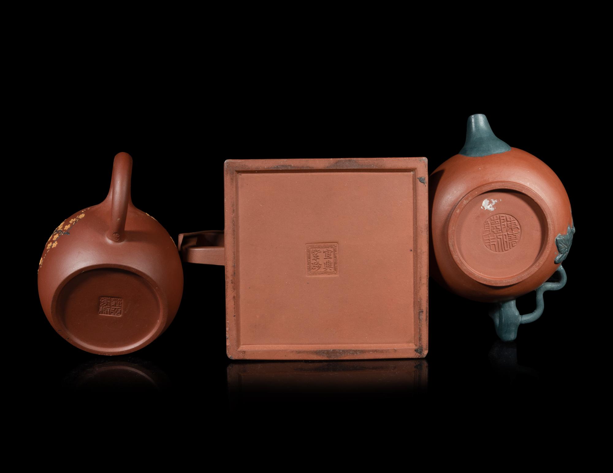 Three Chinese Yixing Pottery Teapots