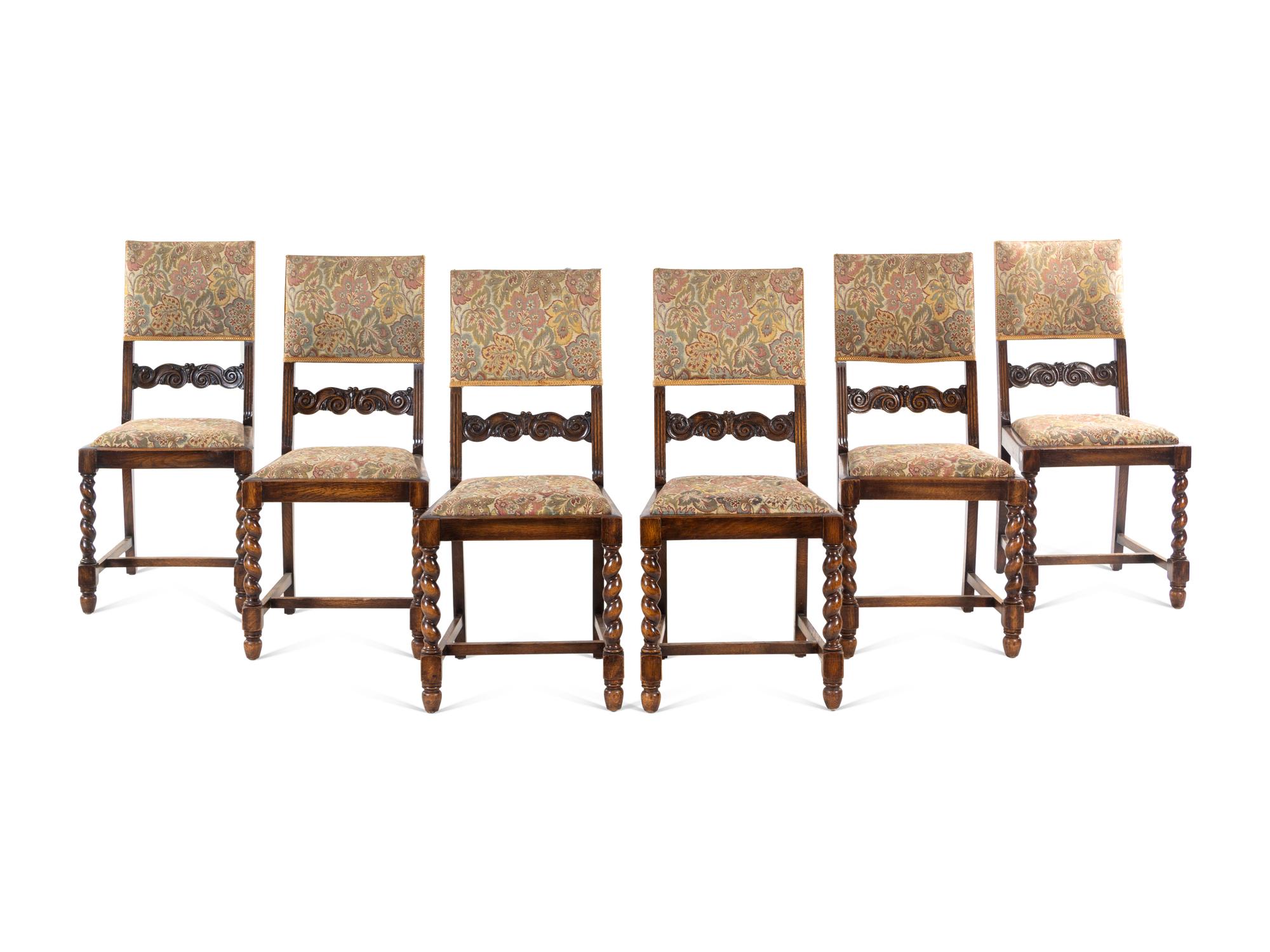 A Set of Six Renaissance Revival Oak Side Chairs