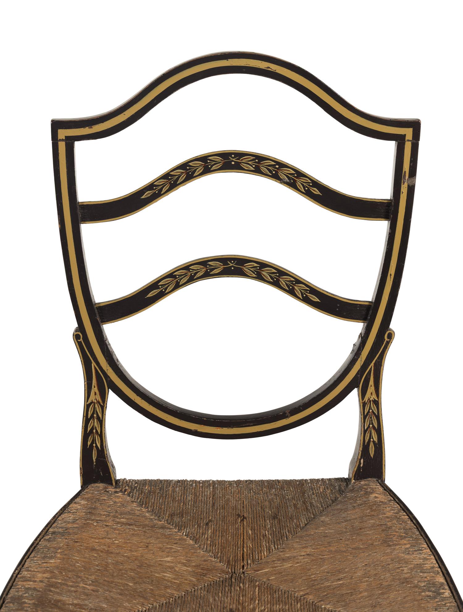 A Set of Four Stencil-Decorated Rush-Seat Side Chairs
