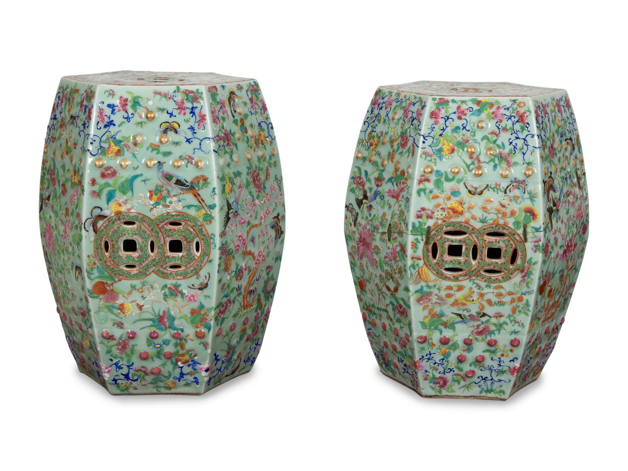 A Pair of Chinese Enameled Porcelain Garden Seats