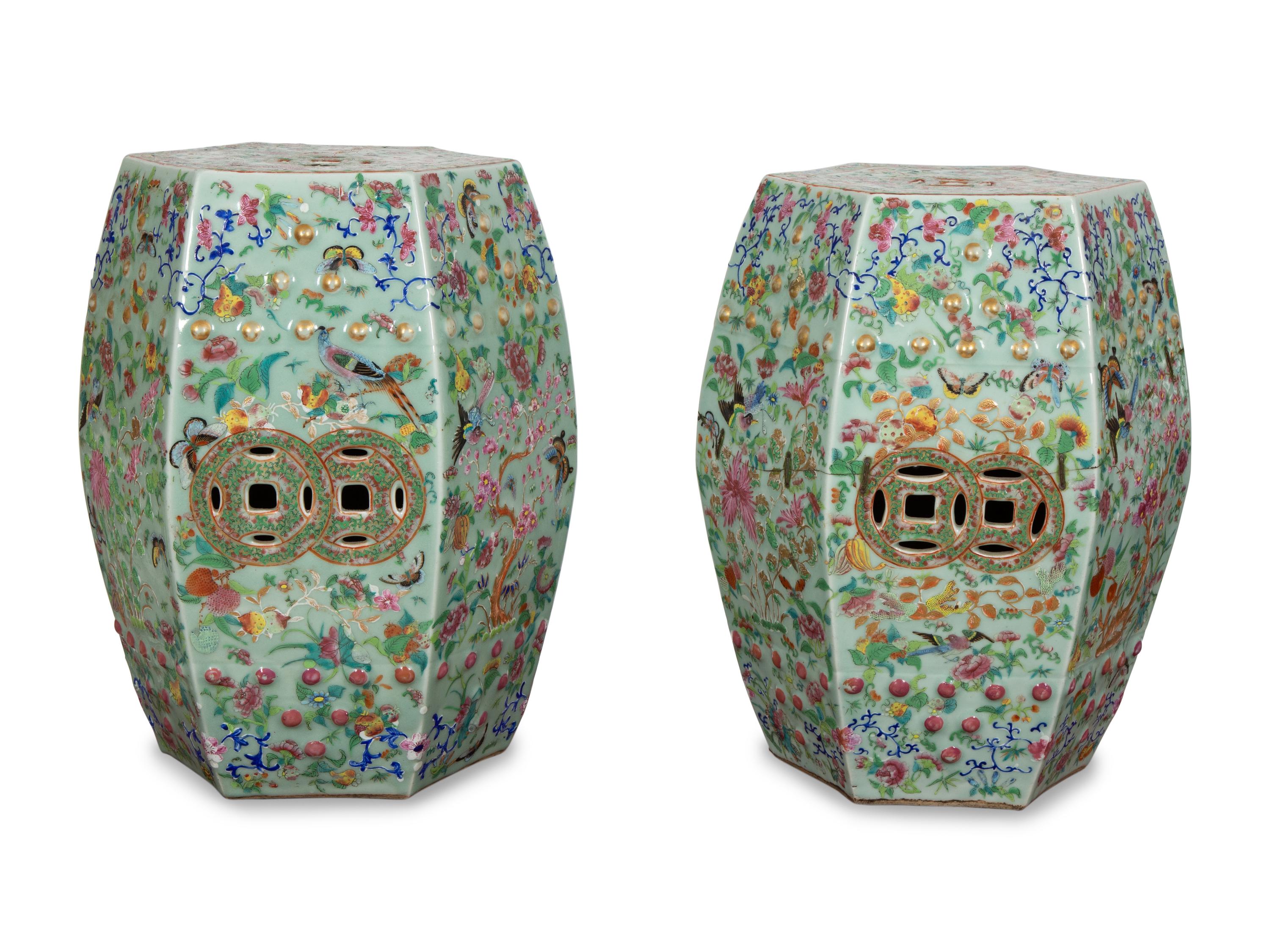 A Pair of Chinese Enameled Porcelain Garden Seats