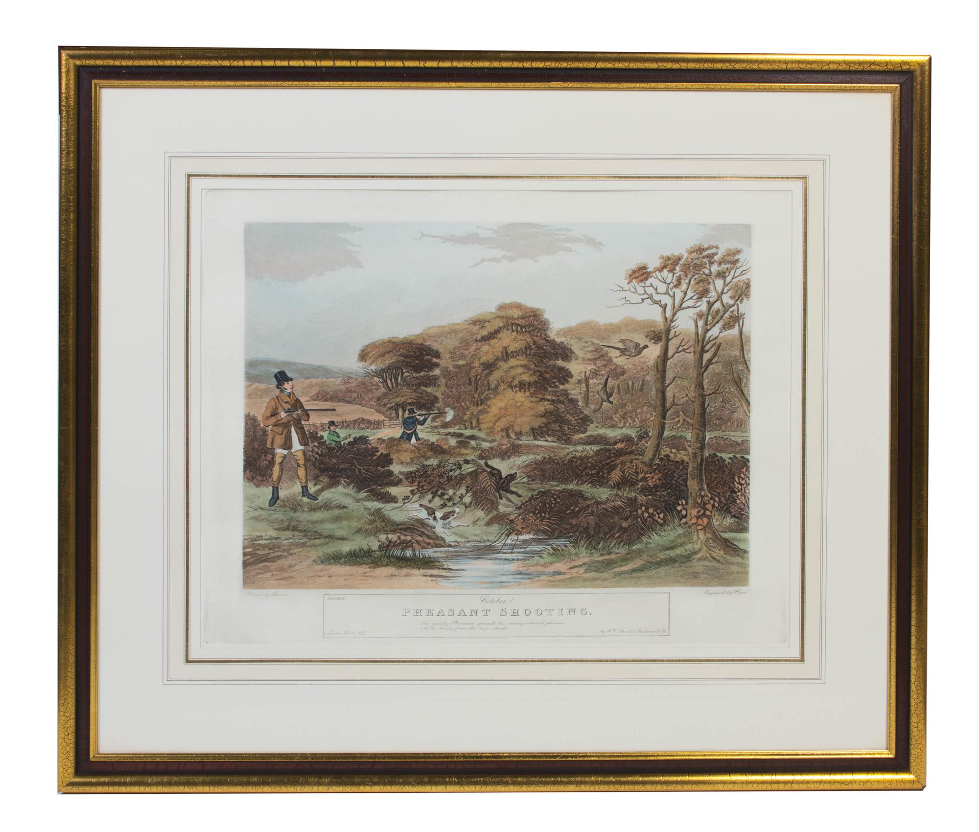 Six English Handcolored Engravings, AFTER FRANCIS CALCRAFT TURNER (BRITISH, C. 1782-1846), Height 17 3/4 x width 22 1/2 inches (visible — AFTER FRANCIS CALCRAFT TURNER (BRITISH, C. 1782-1846),
