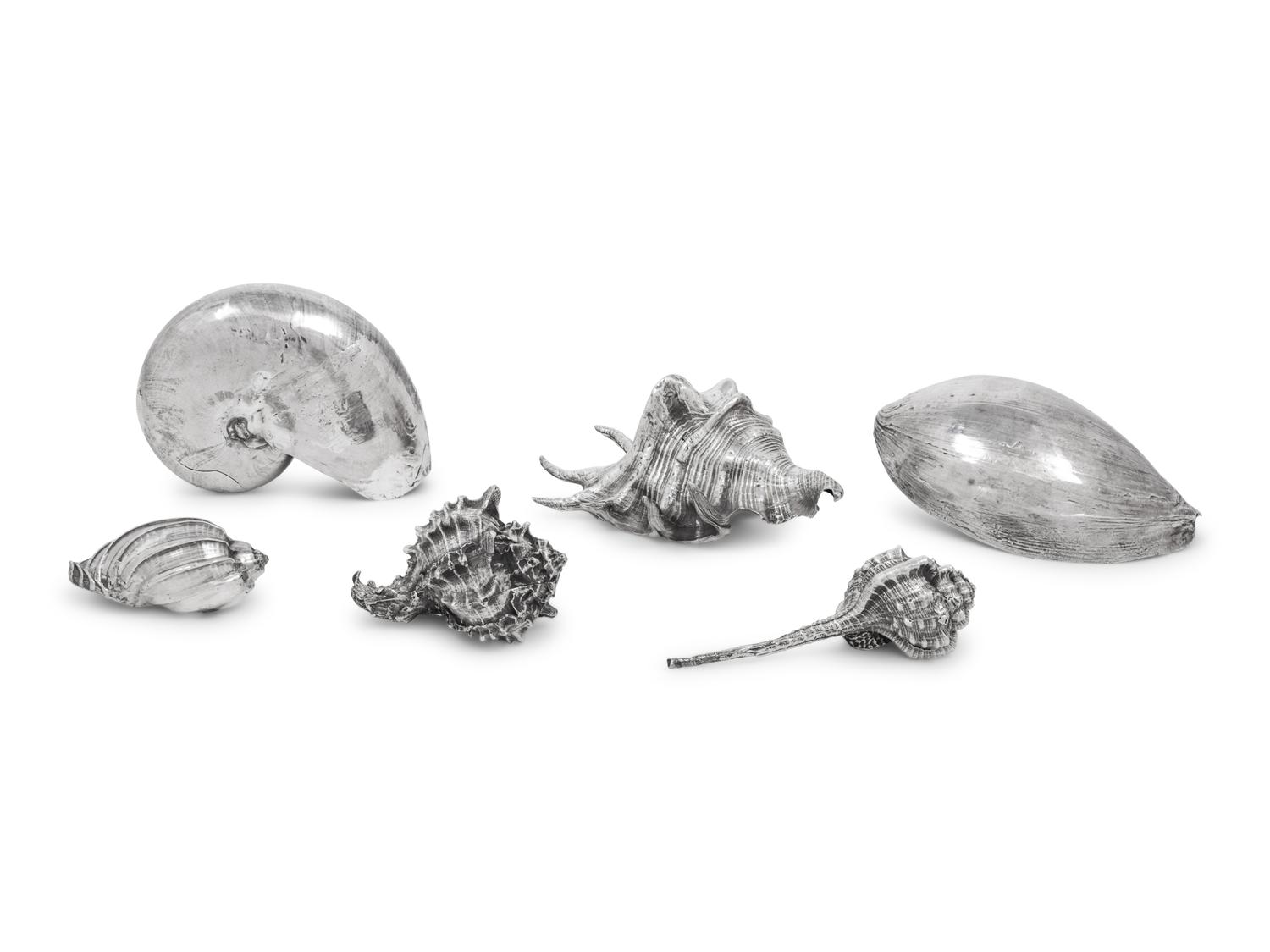 Six Mexican Silver Shell-Form Table Ornaments