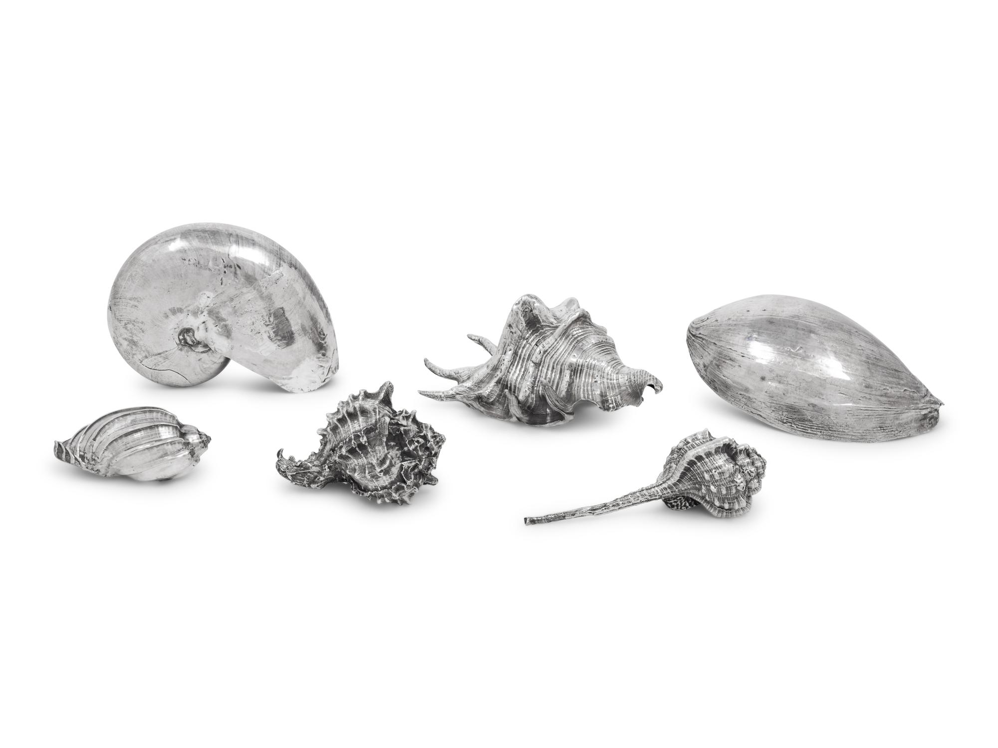Six Mexican Silver Shell-Form Table Ornaments