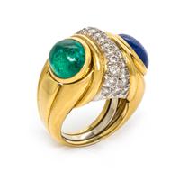 An 18 Karat Yellow Gold, Platinum, Emerald, Sapphire and Diamond Ring, David Webb, 16.00 dwts.